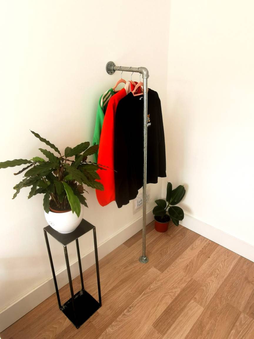 Industrial Galvanised Pipe Clothing Rack | Wall-Mounted Clothes Rail | Heavy Duty Garment Hanger | UK Made Storage & Display