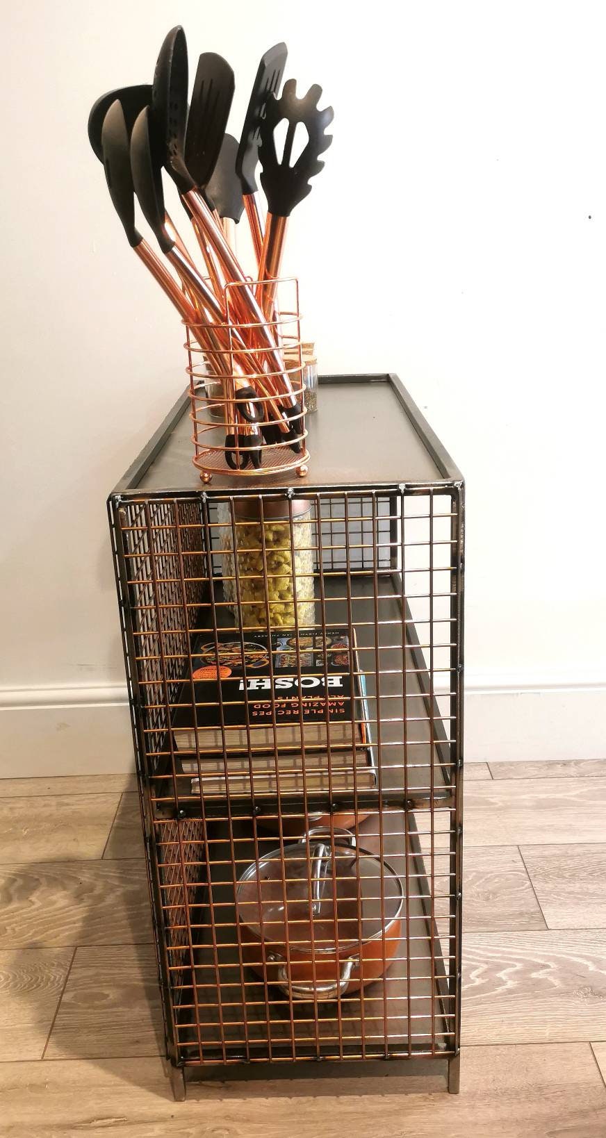 Metal and Wire Mesh Storage Unit - Industrial Side Board - Steel Display Cabinet