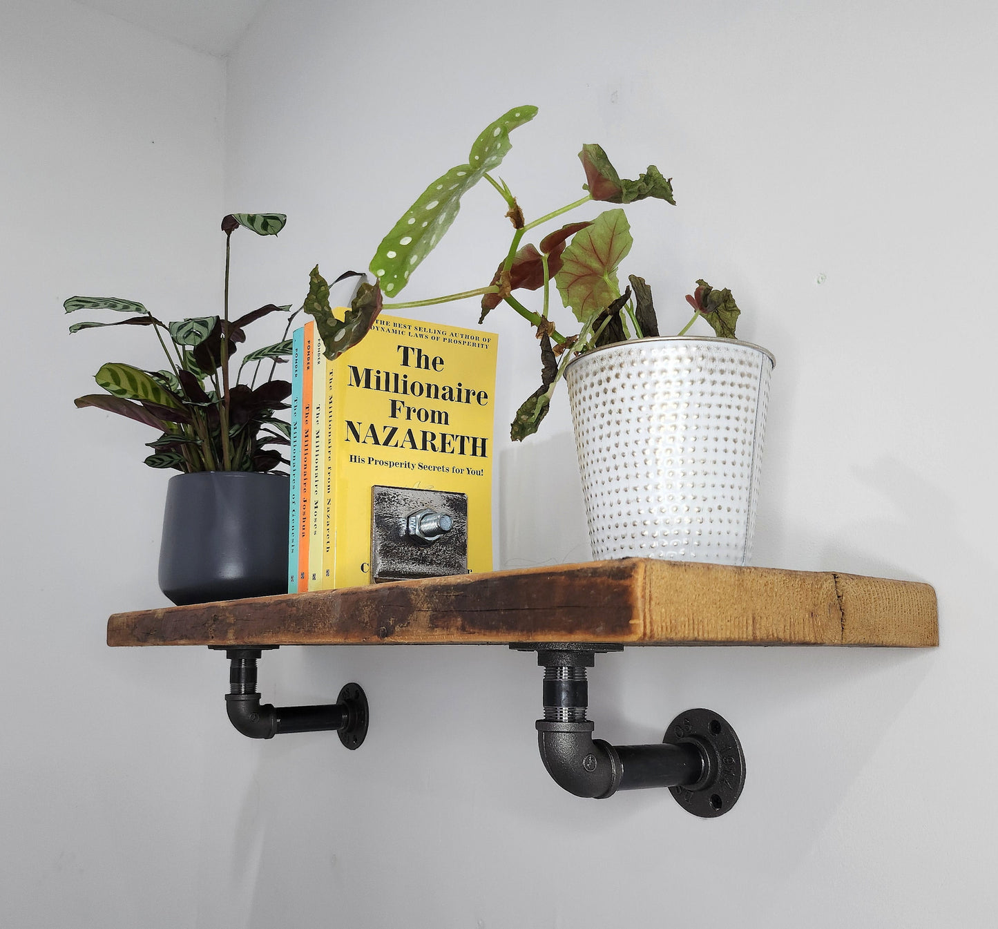 Scaffold Board Shelf And Raw Steel Industrial Pipe Brackets - Reclaimed - Heavy Duty - Variety Of Lengths And Finishes
