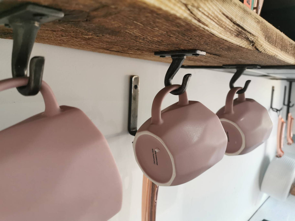Cup Hooks & Pan Hooks | Industrial Hanging Hooks | Raw Steel Wall Hooks | Handmade UK Storage Hardware
