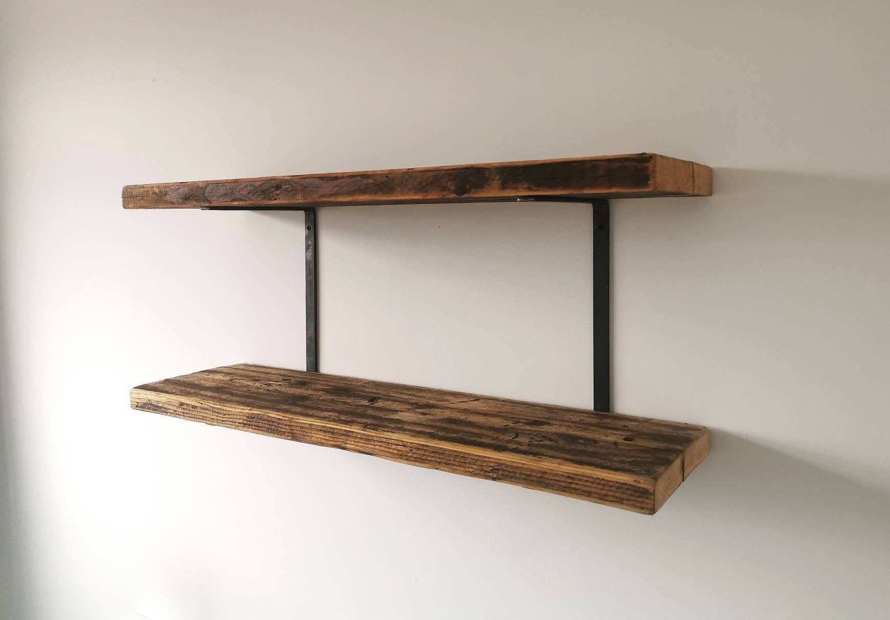 Double Shelf Bracket | Heavy Duty Industrial Shelving Support | Handmade Steel Wall Bracket | UK Made Storage Hardware