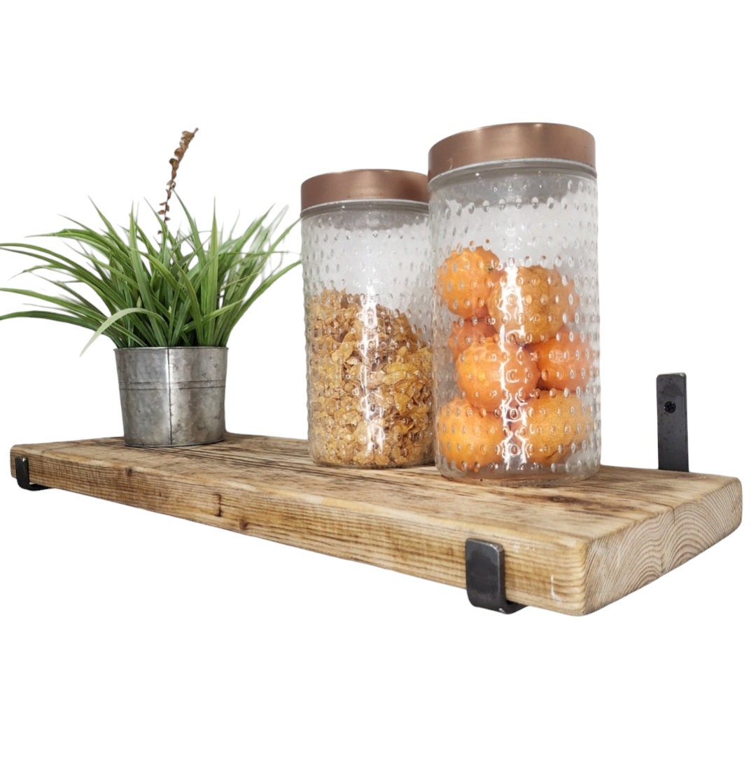 Handmade Rustic Wood Shelf – with Industrial Brackets