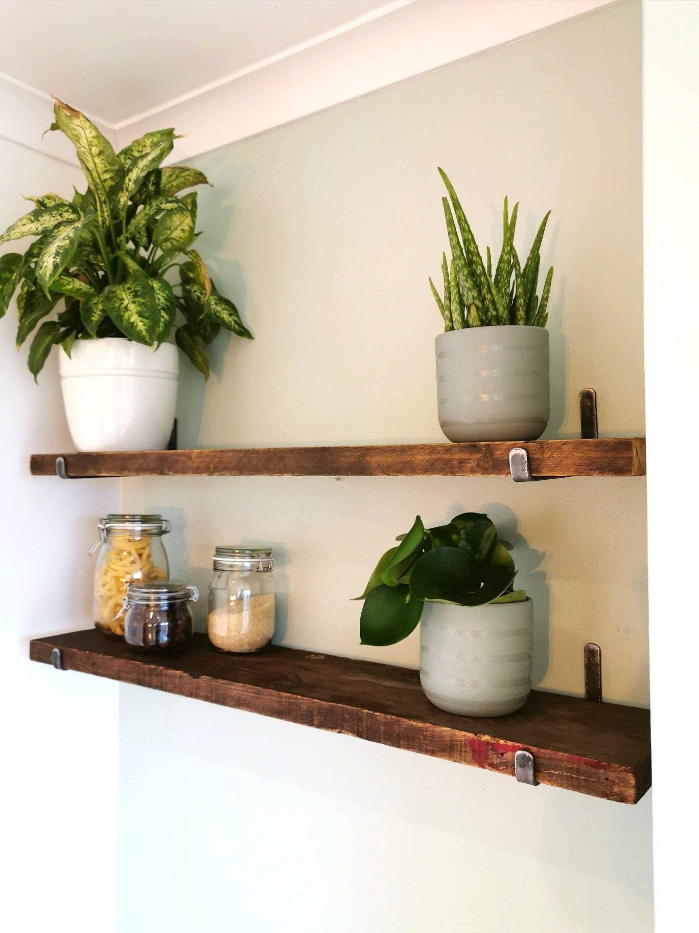 Handmade Rustic Wood Shelf – with Industrial Brackets