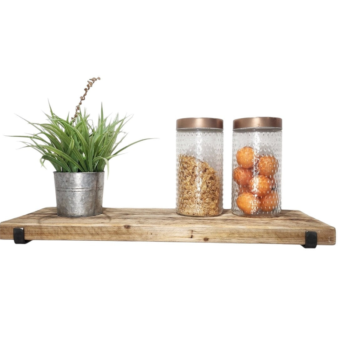 Handmade Rustic Wood Shelf – with Industrial Brackets