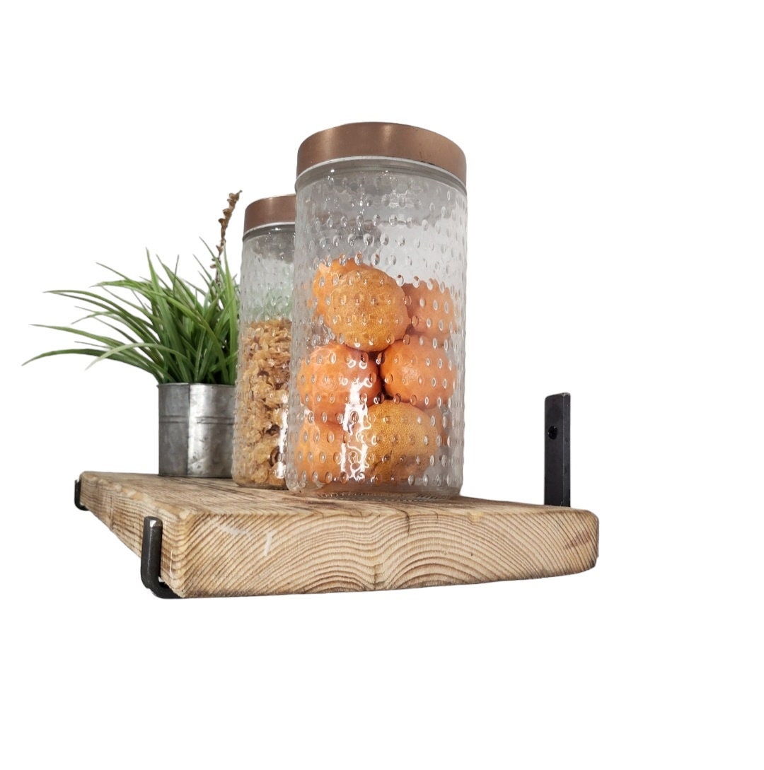 Handmade Rustic Wood Shelf – with Industrial Brackets