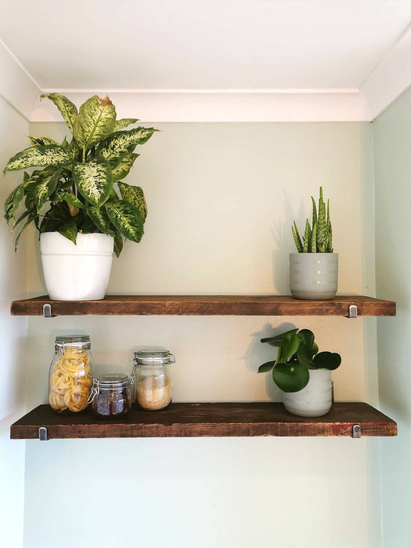 Handmade Rustic Wood Shelf – with Industrial Brackets