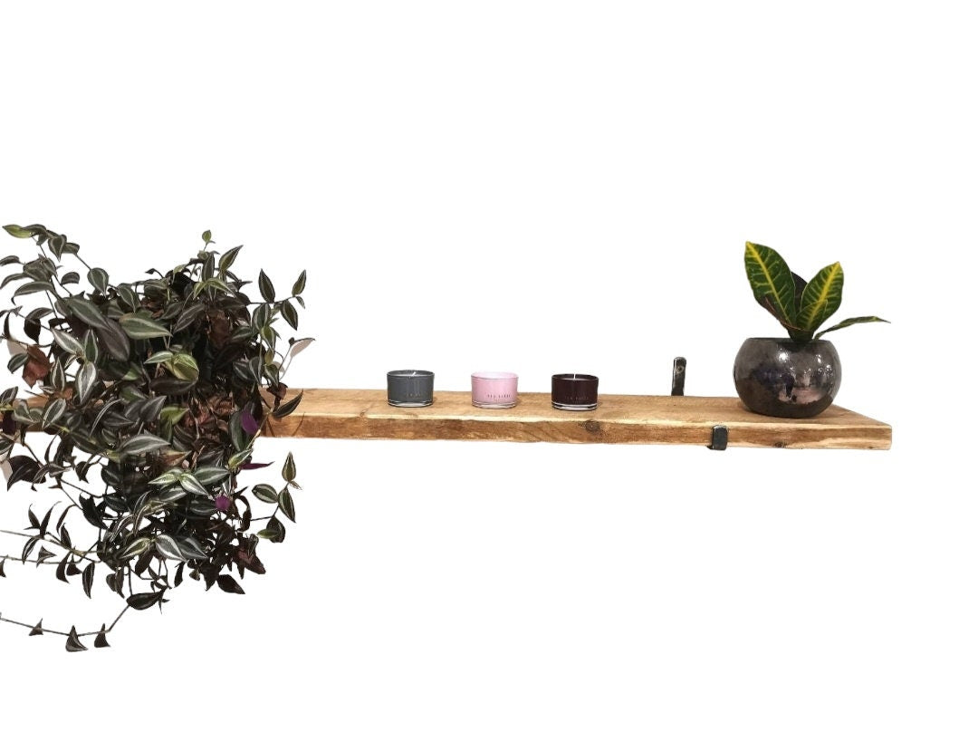 Handmade Rustic Wood Shelf – with Industrial Brackets