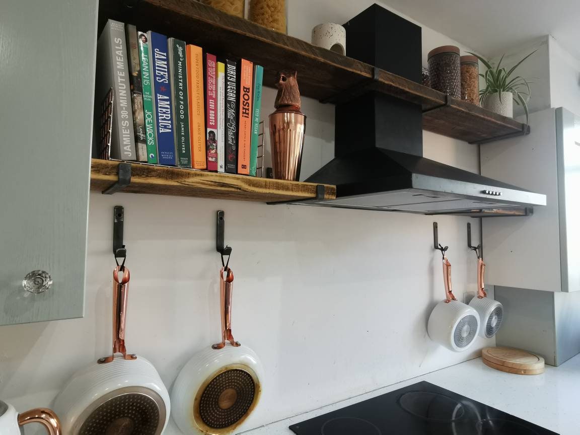 Handmade Rustic Wood Shelf – with Industrial Brackets