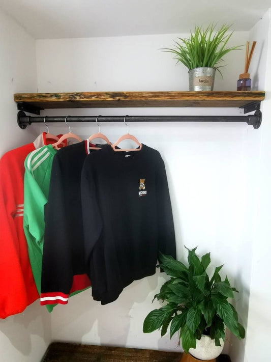 Industrial Clothes Rail – Raw Steel Hanging Rail – Wall-to-Wall Wardrobe Rail – Bespoke Sizes – UK Made – Free UK Delivery