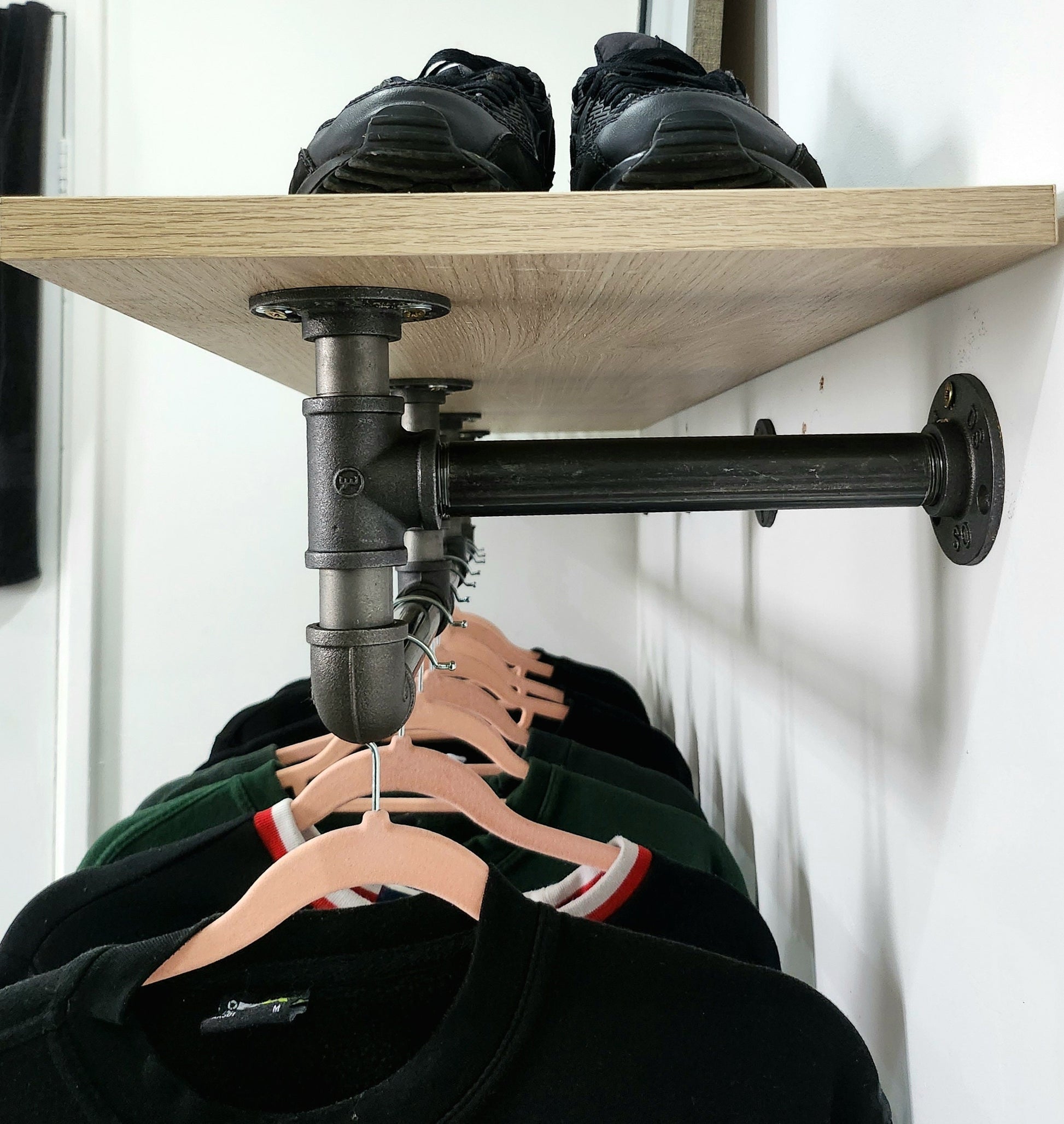 Industrial Clothes Rail with Shelf | Raw Steel Wardrobe Rail | Handmade Wall Hanging Rail | UK Made Storage