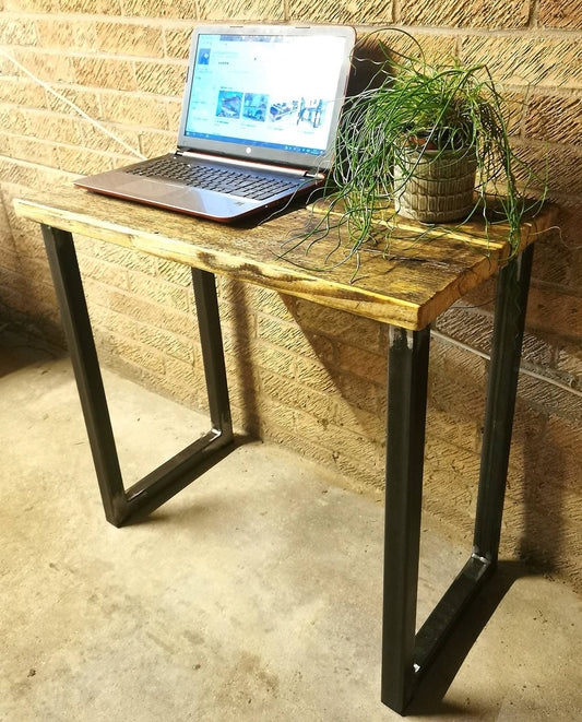 Industrial Desk | Raw Steel & Pine Office Desk | Handmade UK Home Office Desk | Rustic Metal Workspace Table