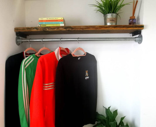 Industrial Galvanised Clothes Rail | Metal Wardrobe Rail | Handmade Steel Clothing Rack | UK Made Storage