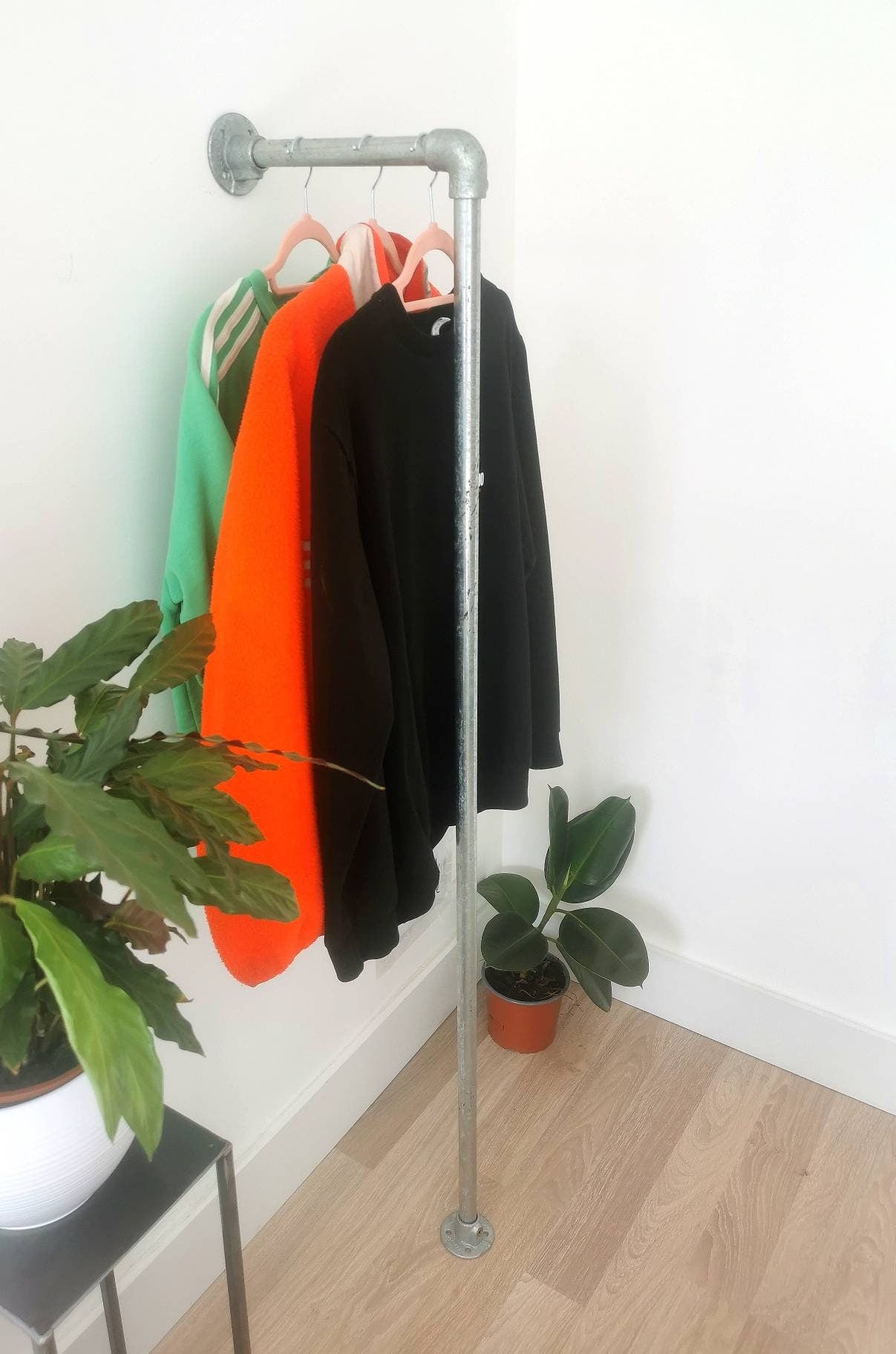 Industrial Galvanised Pipe Clothing Rack | Wall-Mounted Clothes Rail | Heavy Duty Garment Hanger | UK Made Storage & Display