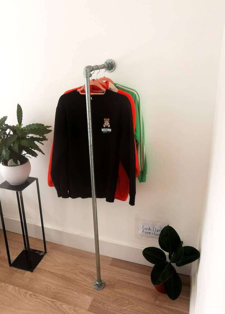 Industrial Galvanised Pipe Clothing Rack | Wall-Mounted Clothes Rail | Heavy Duty Garment Hanger | UK Made Storage & Display