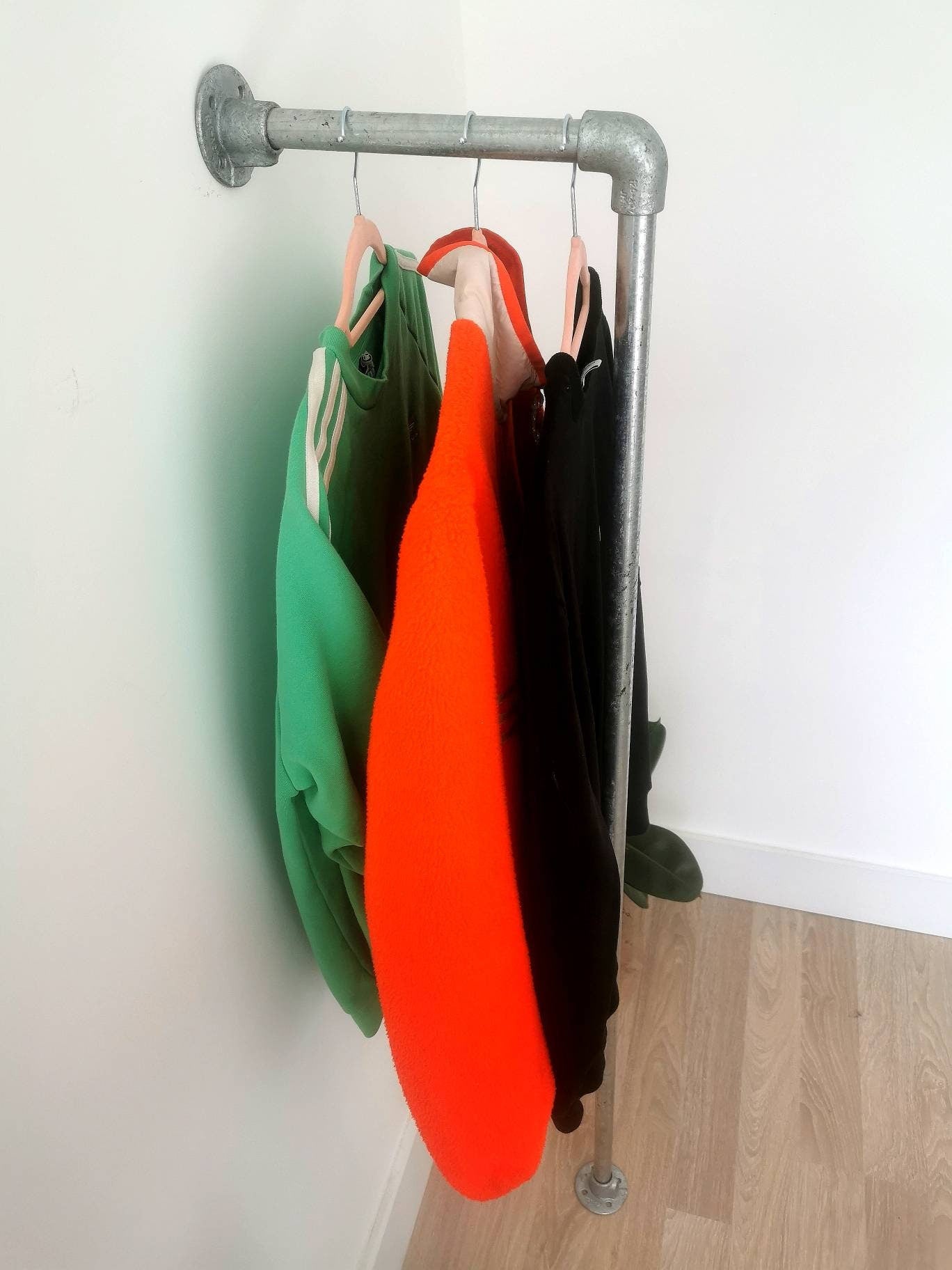 Industrial Galvanised Pipe Clothing Rack | Wall-Mounted Clothes Rail | Heavy Duty Garment Hanger | UK Made Storage & Display
