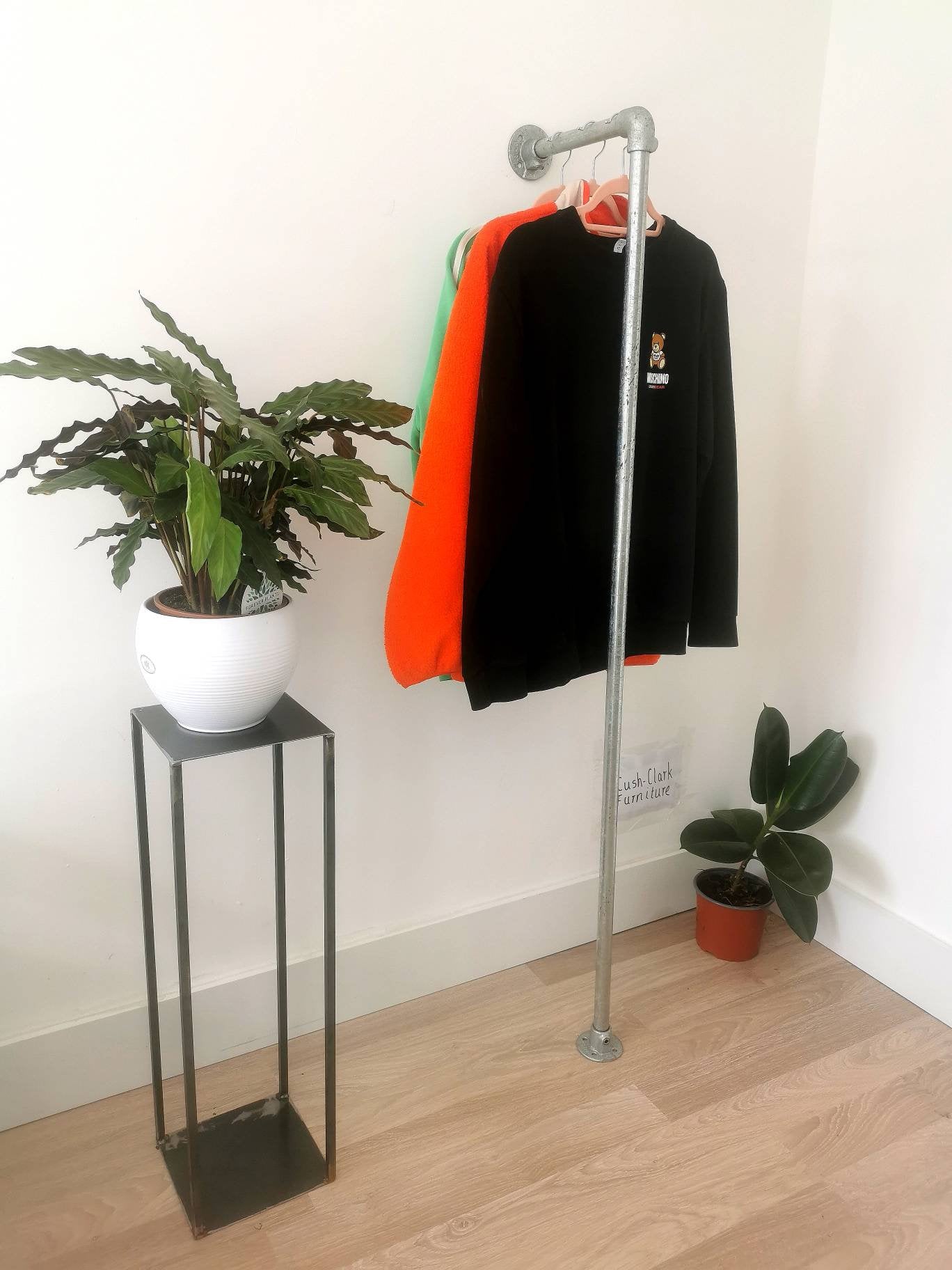 Industrial Galvanised Pipe Clothing Rack | Wall-Mounted Clothes Rail | Heavy Duty Garment Hanger | UK Made Storage & Display