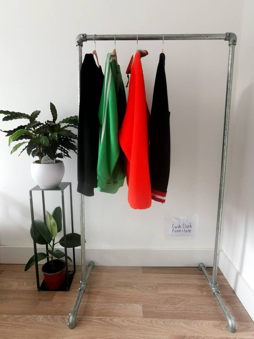 Industrial Galvanised Pipe Clothing Rack | Wall Mounted Clothes Rail | Heavy Duty Garment Hanging Rail | UK Made