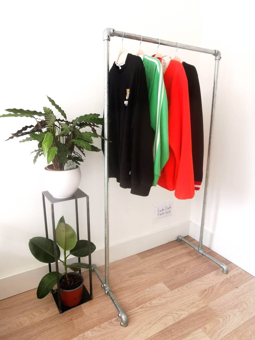 Industrial Galvanised Pipe Clothing Rack | Wall Mounted Clothes Rail | Heavy Duty Garment Hanging Rail | UK Made