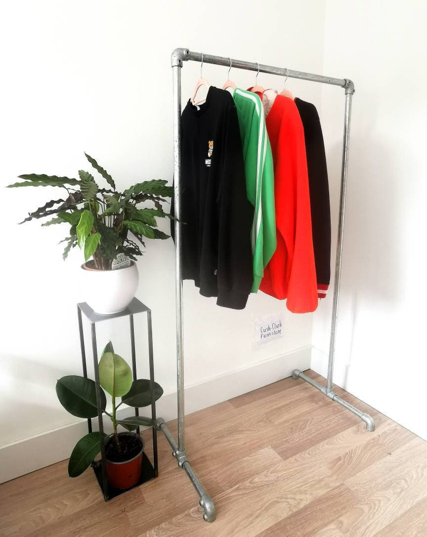 Industrial Galvanised Pipe Clothing Rack | Wall Mounted Clothes Rail | Heavy Duty Garment Hanging Rail | UK Made