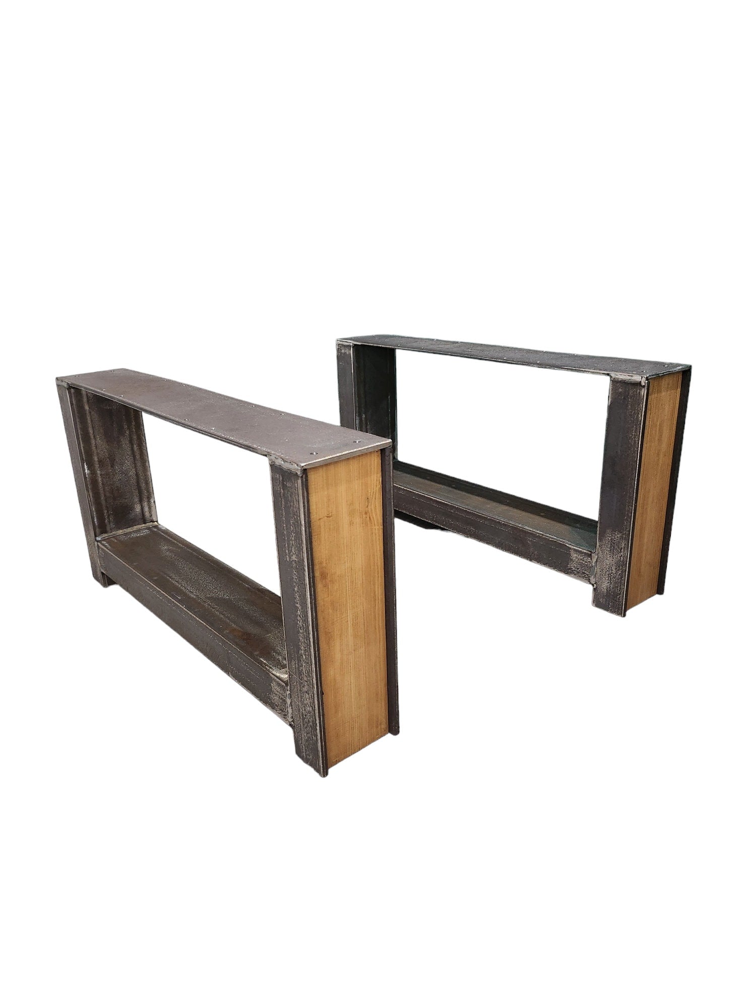 Industrial Metal & Wood Coffee Table Legs - Set of 2