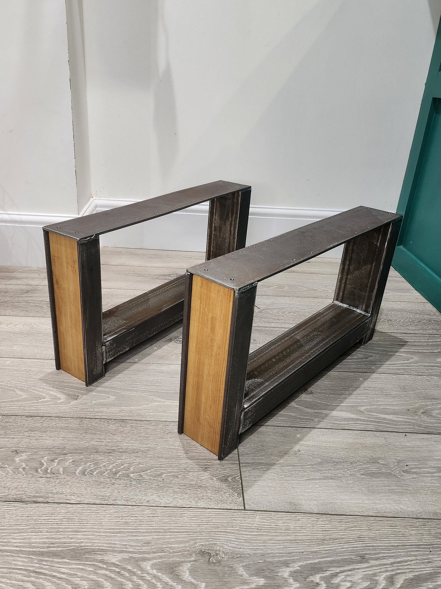 Industrial Metal & Wood Coffee Table Legs - Set of 2