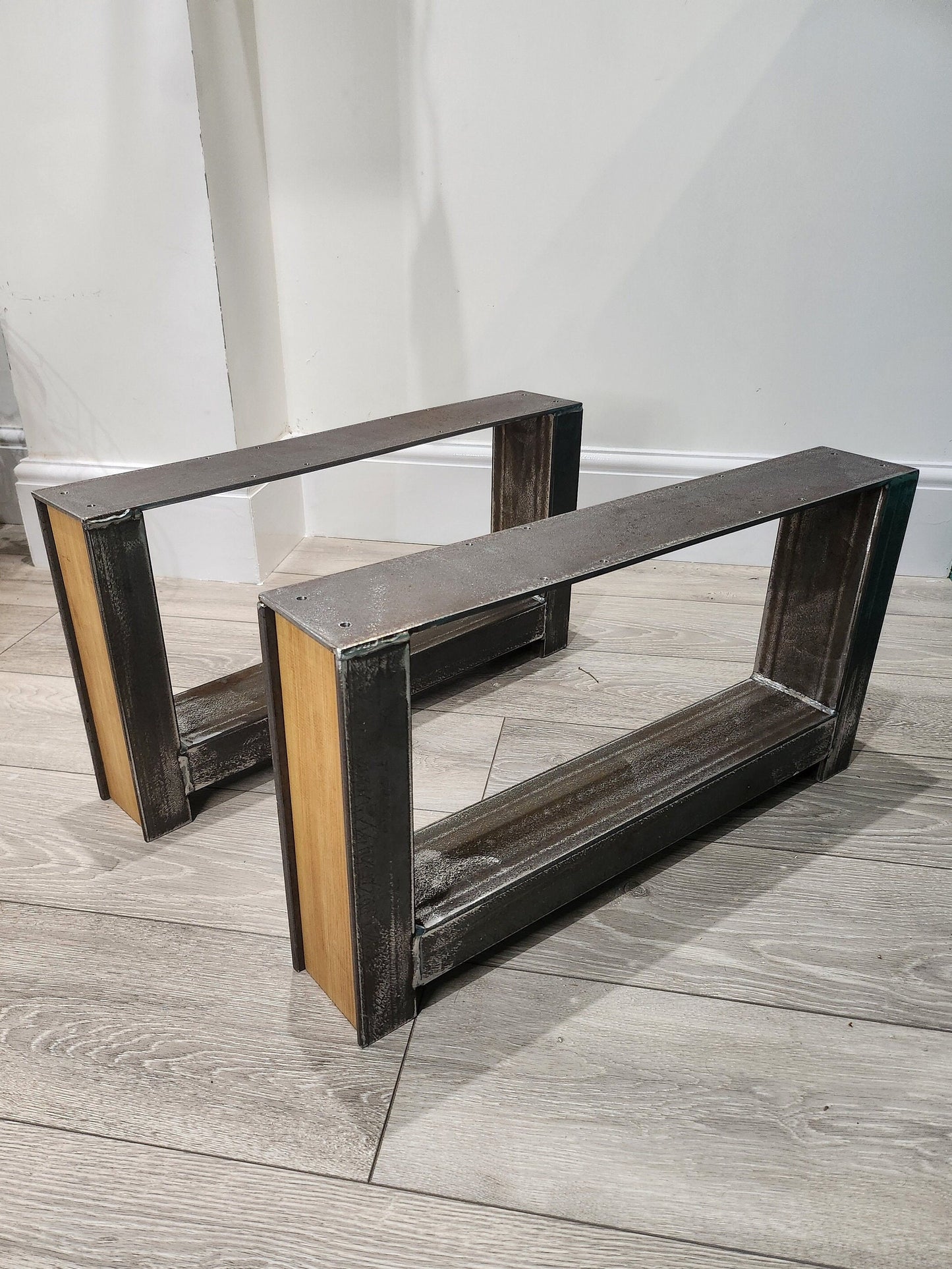Industrial Metal & Wood Coffee Table Legs - Set of 2
