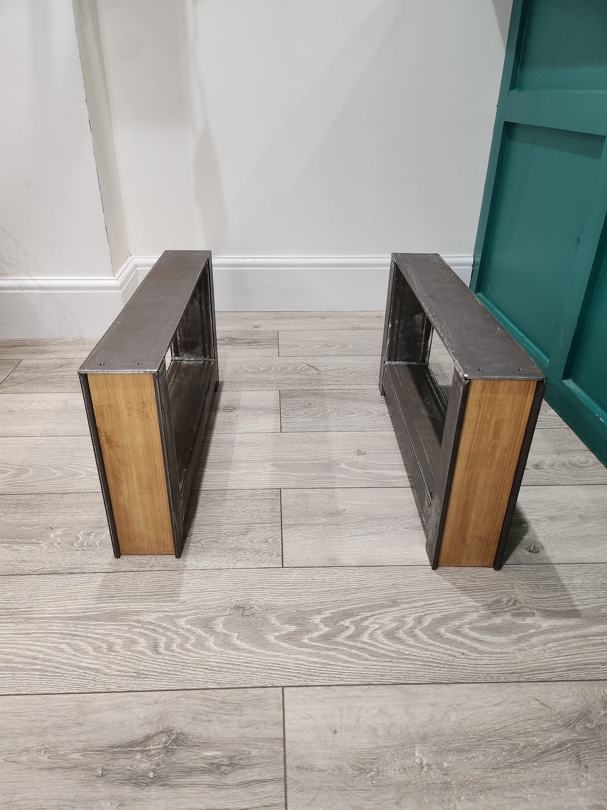 Industrial Metal & Wood Coffee Table Legs - Set of 2