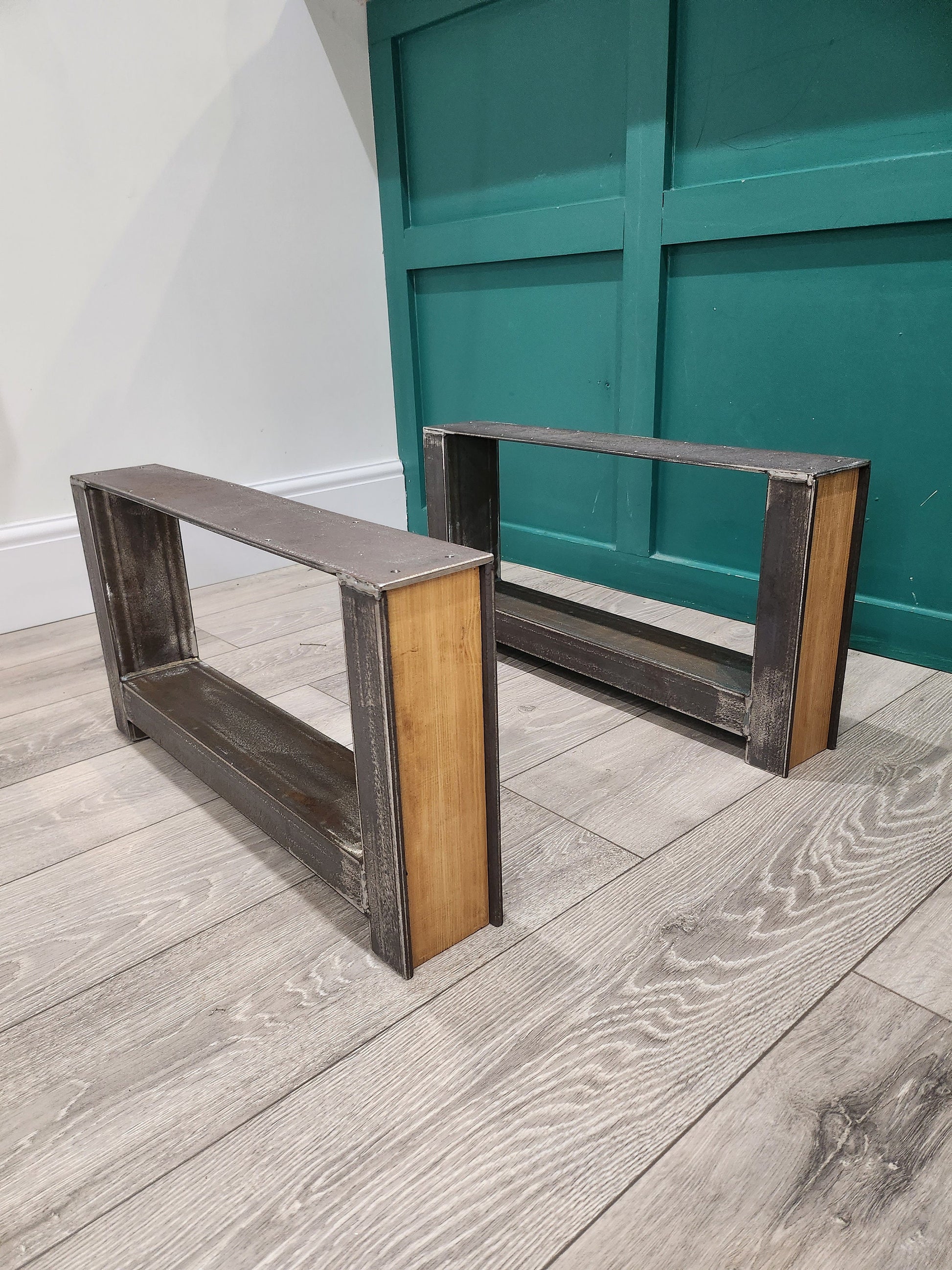 Industrial Metal & Wood Coffee Table Legs - Set of 2