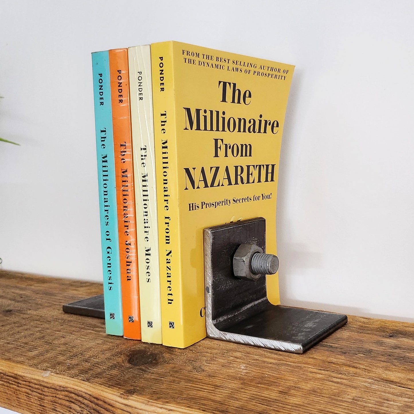 Industrial Nut & Bolt Bookends – Raw Steel Geek Book Ends – Handmade Metal Book Holder – UK Made – Free UK Delivery