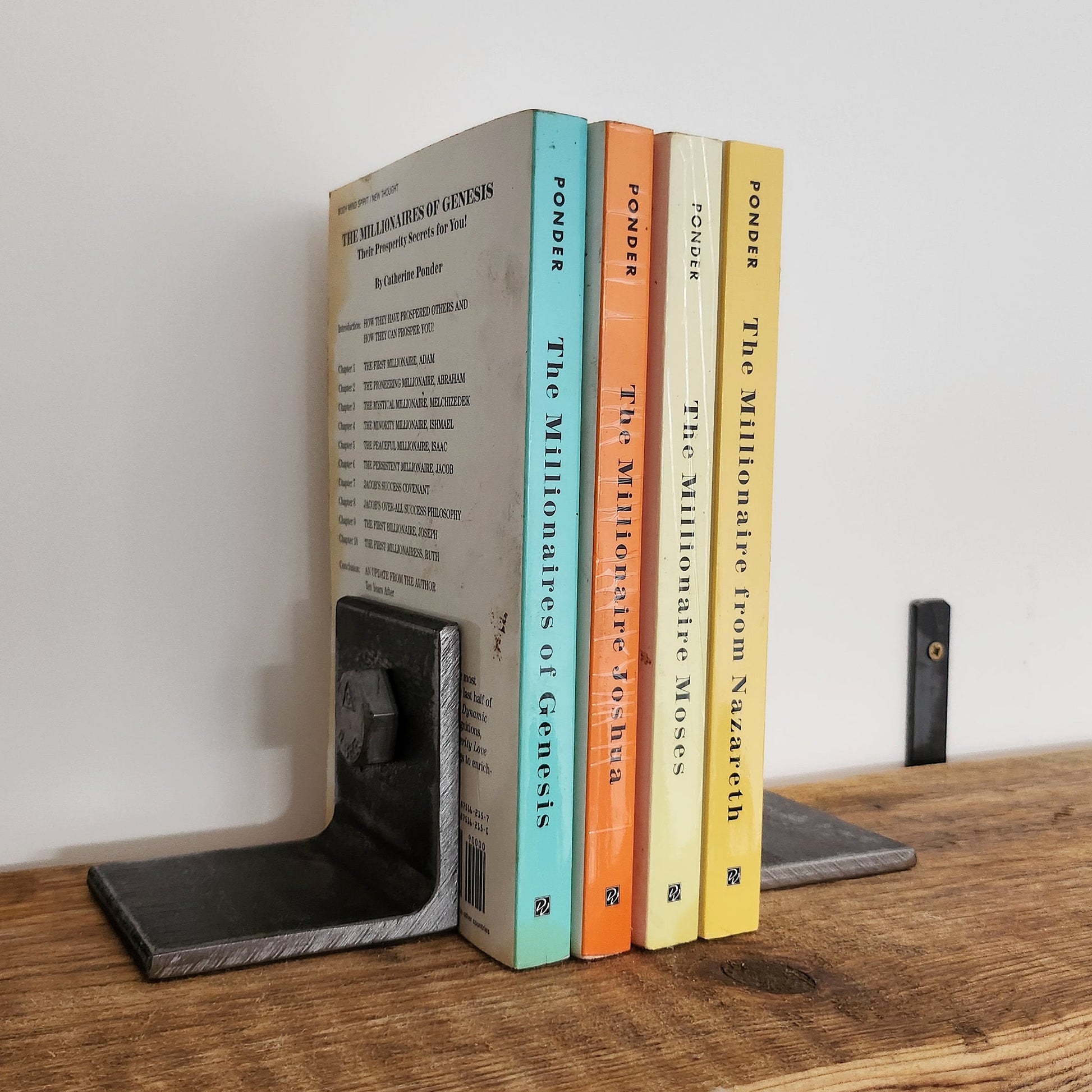 Industrial Nut & Bolt Bookends – Raw Steel Geek Book Ends – Handmade Metal Book Holder – UK Made – Free UK Delivery