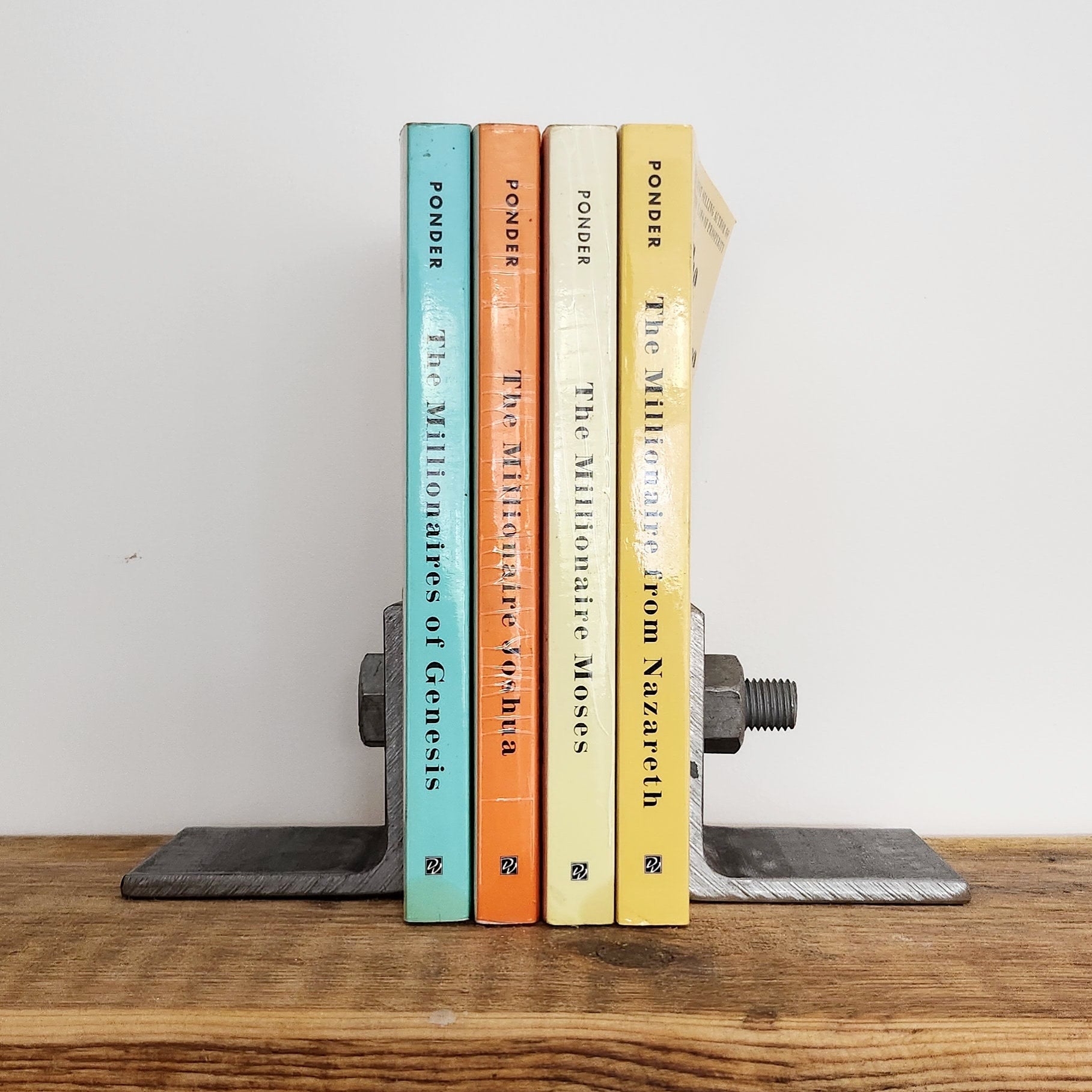 Industrial Nut & Bolt Bookends – Raw Steel Geek Book Ends – Handmade Metal Book Holder – UK Made – Free UK Delivery