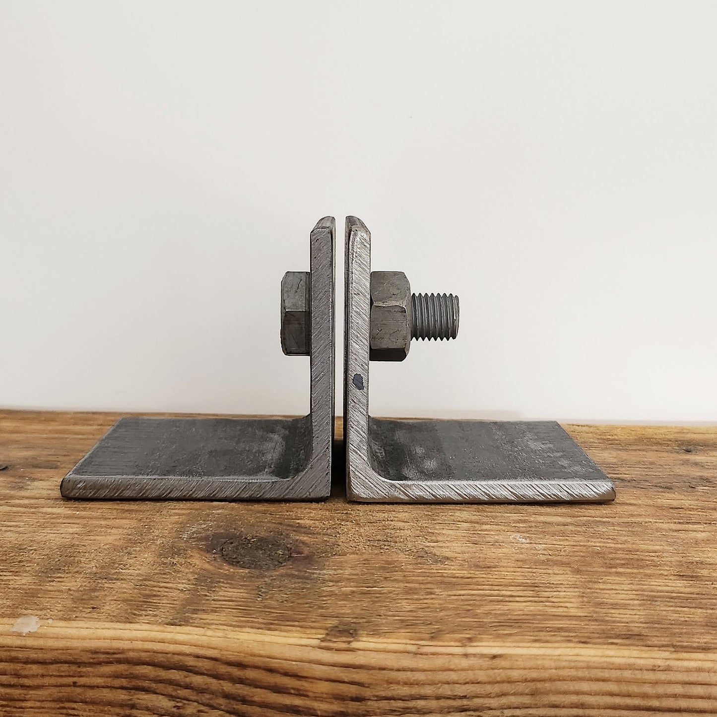 Industrial Nut & Bolt Bookends – Raw Steel Geek Book Ends – Handmade Metal Book Holder – UK Made – Free UK Delivery