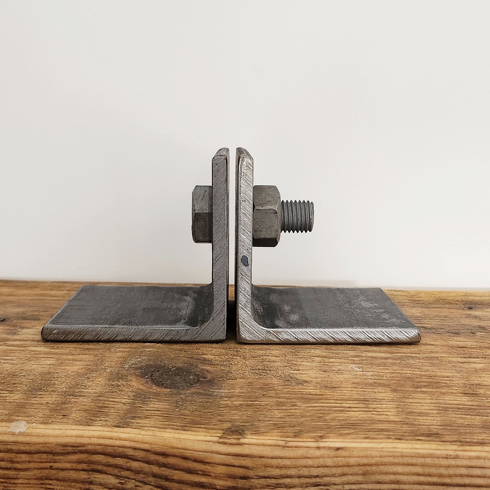 Industrial Nut & Bolt Bookends – Raw Steel Geek Book Ends – Handmade Metal Book Holder – UK Made – Free UK Delivery