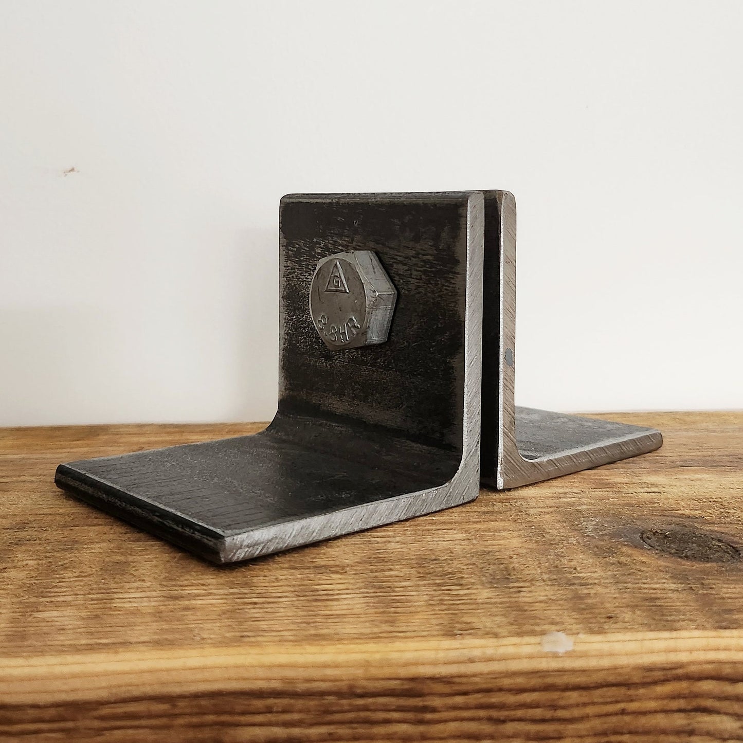Industrial Nut & Bolt Bookends – Raw Steel Geek Book Ends – Handmade Metal Book Holder – UK Made – Free UK Delivery