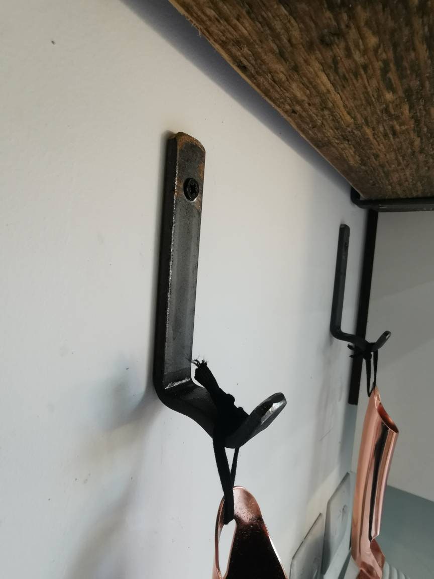 Industrial Pan Hooks | Handmade Raw Steel Wall Hooks | Coat, Towel & Kitchen Hangers | UK Made Hook Rack