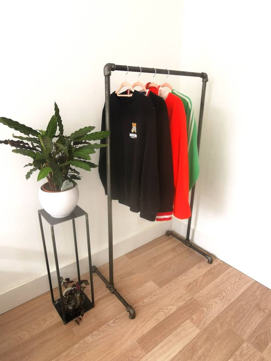 Industrial Pipe Clothing Rack – Freestanding Wardrobe Rail – Raw Steel Garment Rack – UK Made – Free UK Delivery