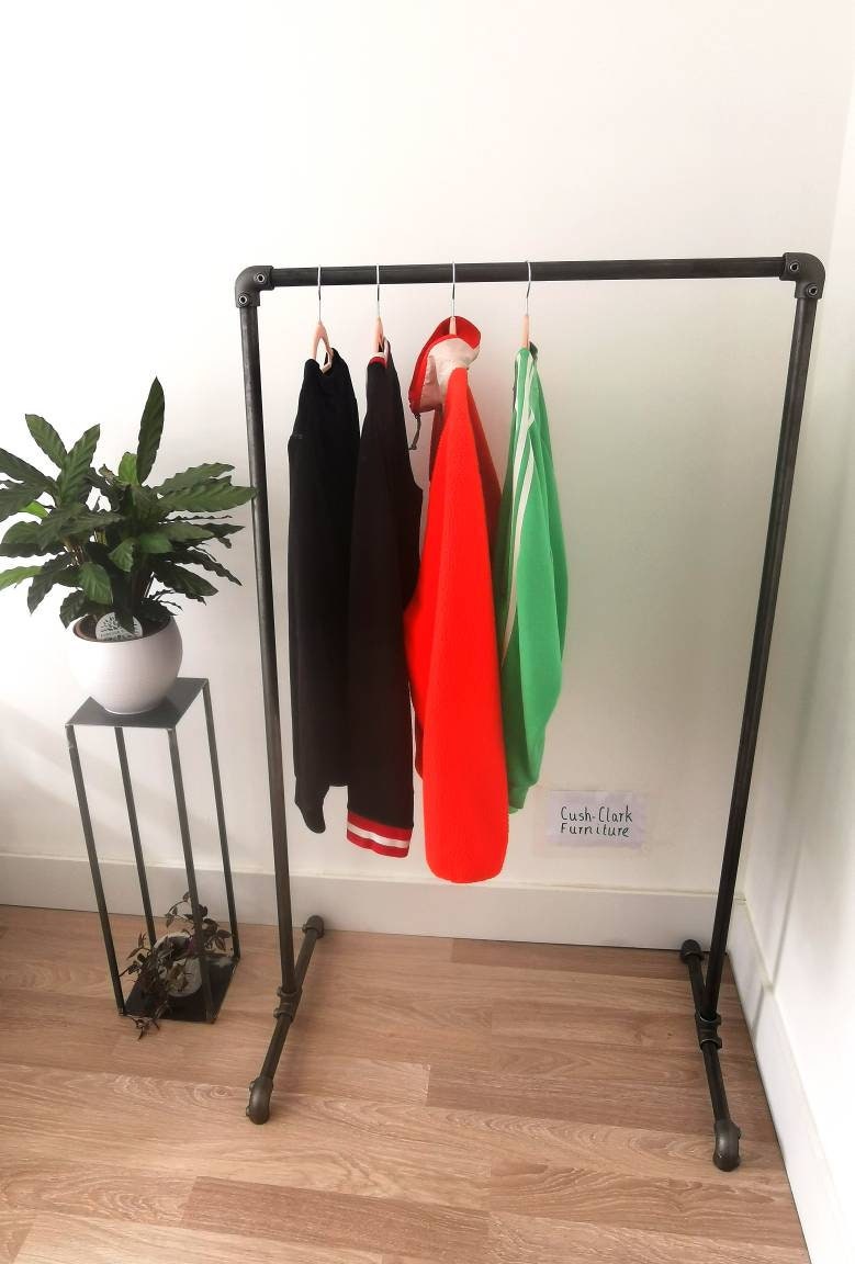 Industrial Pipe Clothing Rack – Freestanding Wardrobe Rail – Raw Steel Garment Rack – UK Made – Free UK Delivery