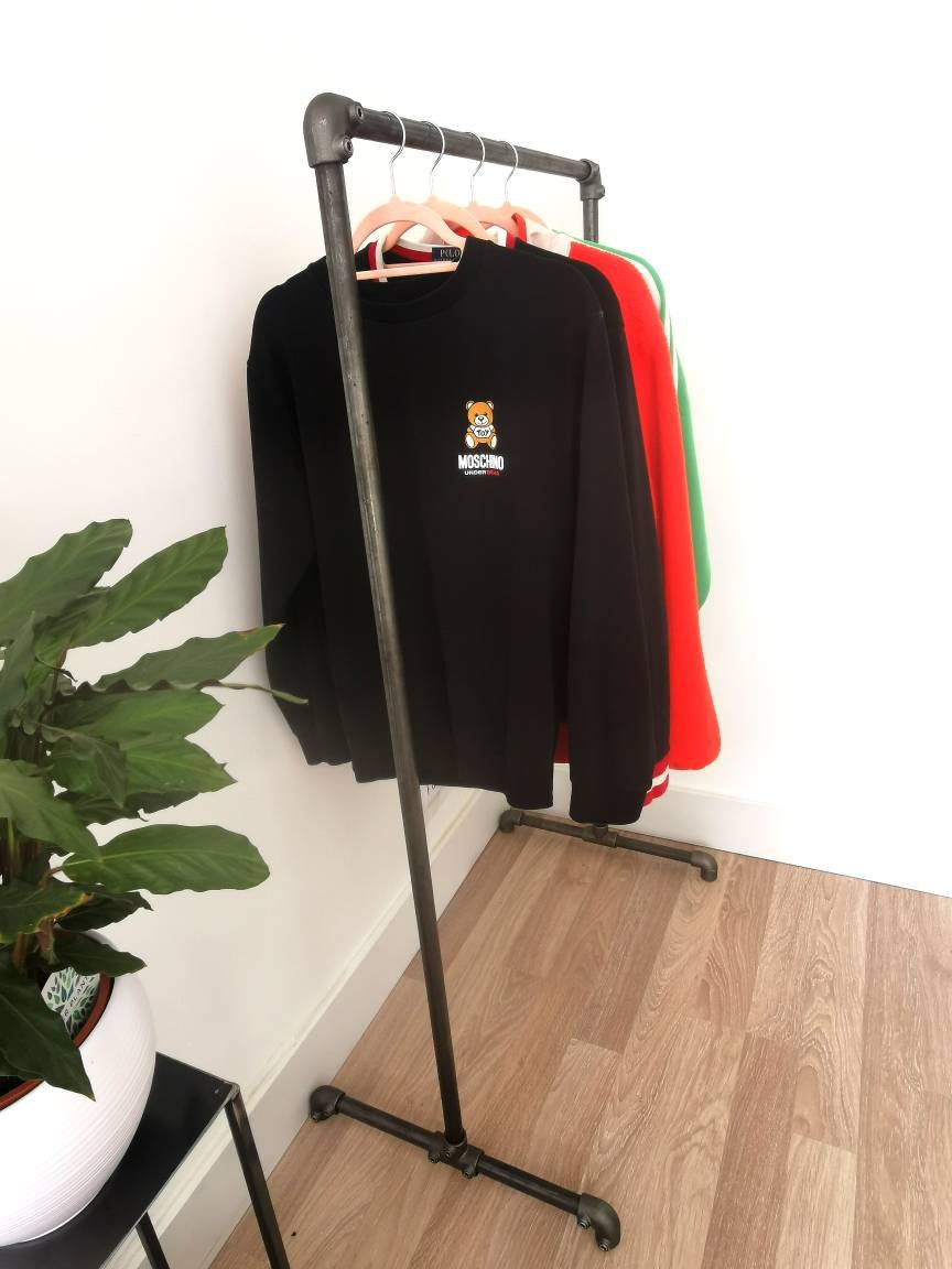 Industrial Pipe Clothing Rack – Freestanding Wardrobe Rail – Raw Steel Garment Rack – UK Made – Free UK Delivery