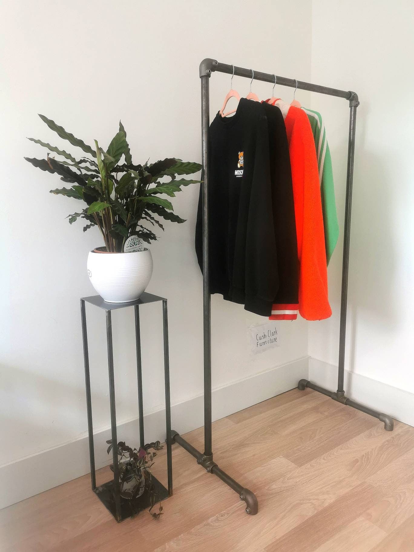 Industrial Pipe Clothing Rack – Freestanding Wardrobe Rail – Raw Steel Garment Rack – UK Made – Free UK Delivery