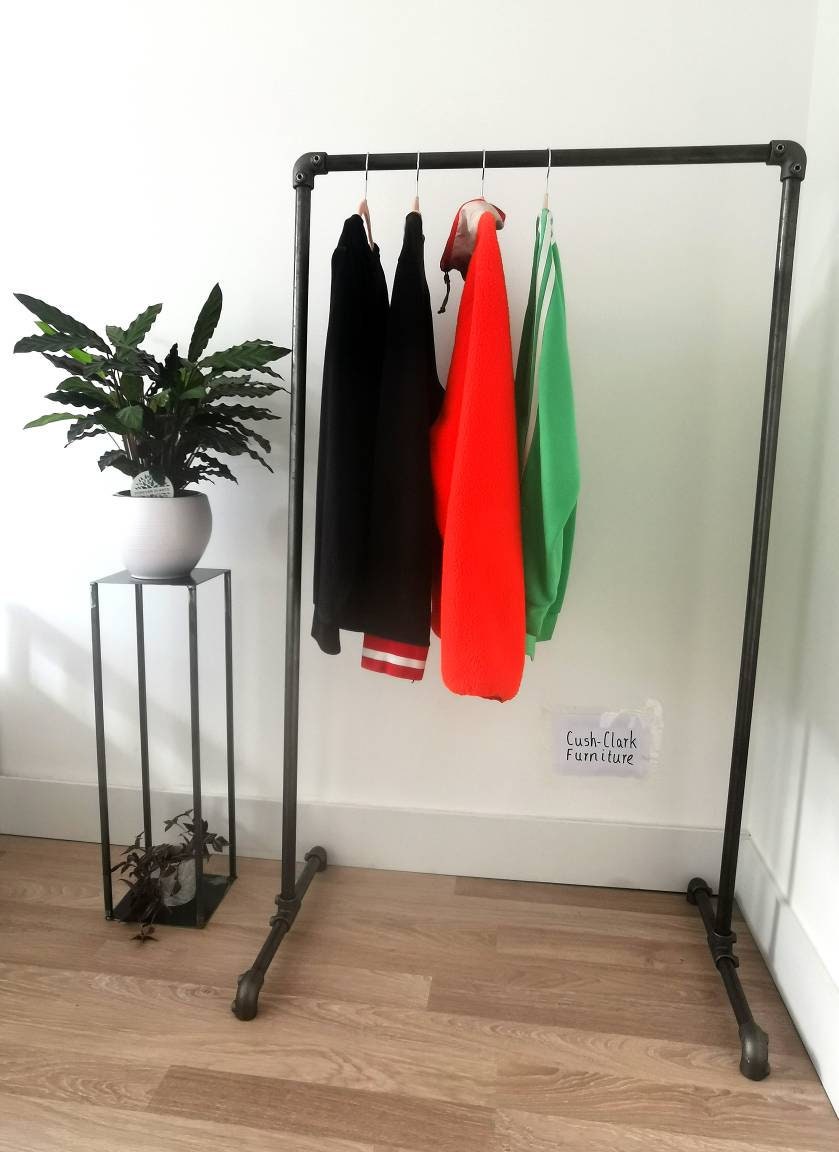 Industrial Pipe Clothing Rack – Freestanding Wardrobe Rail – Raw Steel Garment Rack – UK Made – Free UK Delivery