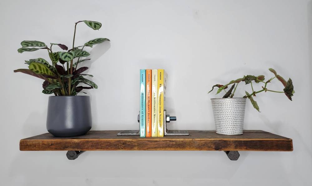 Industrial Pipe Shelving Brackets | Raw Steel Pipe Shelf Brackets | Handmade Wall Shelf Support | UK Made Industrial Storage
