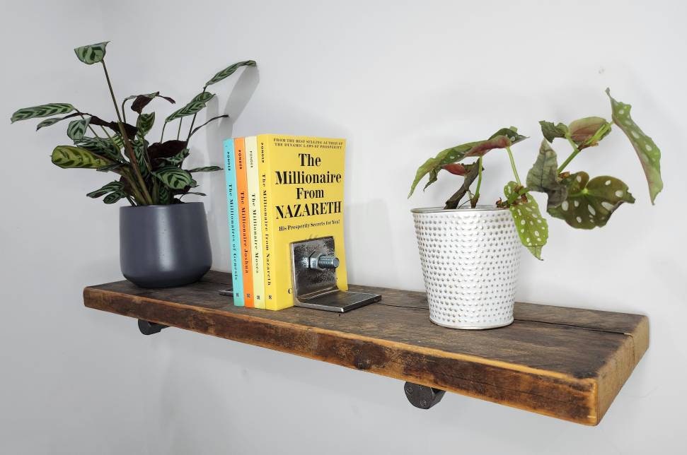 Industrial Pipe Shelving Brackets | Raw Steel Pipe Shelf Brackets | Handmade Wall Shelf Support | UK Made Industrial Storage