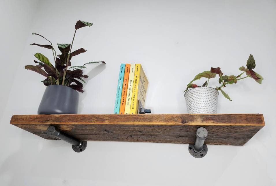 Industrial Pipe Shelving Brackets | Raw Steel Pipe Shelf Brackets | Handmade Wall Shelf Support | UK Made Industrial Storage