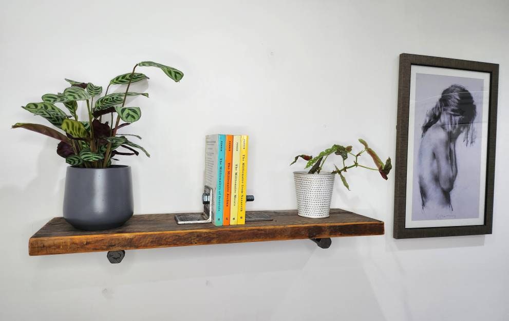 Industrial Pipe Shelving Brackets | Raw Steel Pipe Shelf Brackets | Handmade Wall Shelf Support | UK Made Industrial Storage
