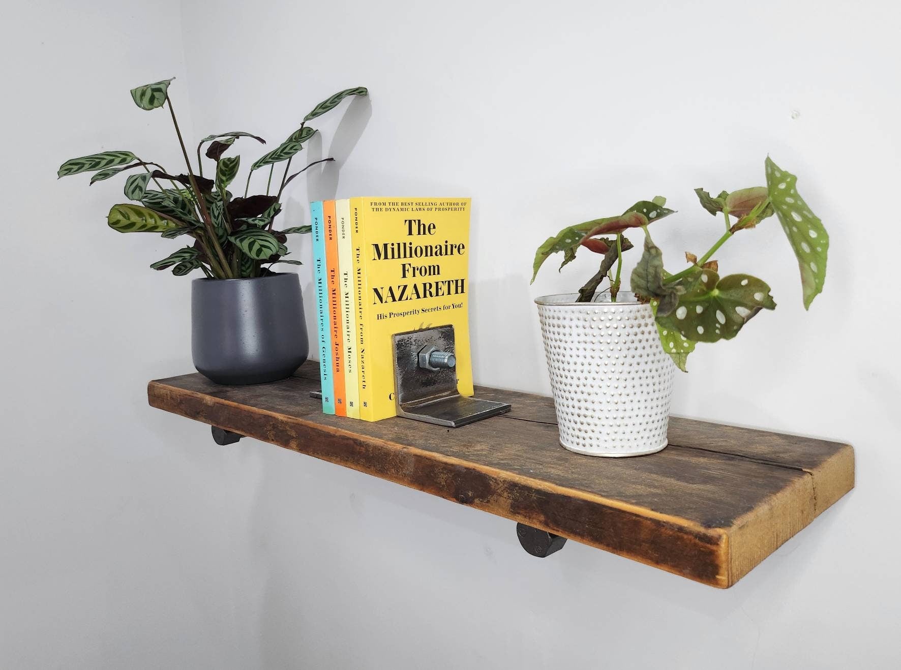 Industrial Pipe Shelving Brackets | Raw Steel Pipe Shelf Brackets | Handmade Wall Shelf Support | UK Made Industrial Storage