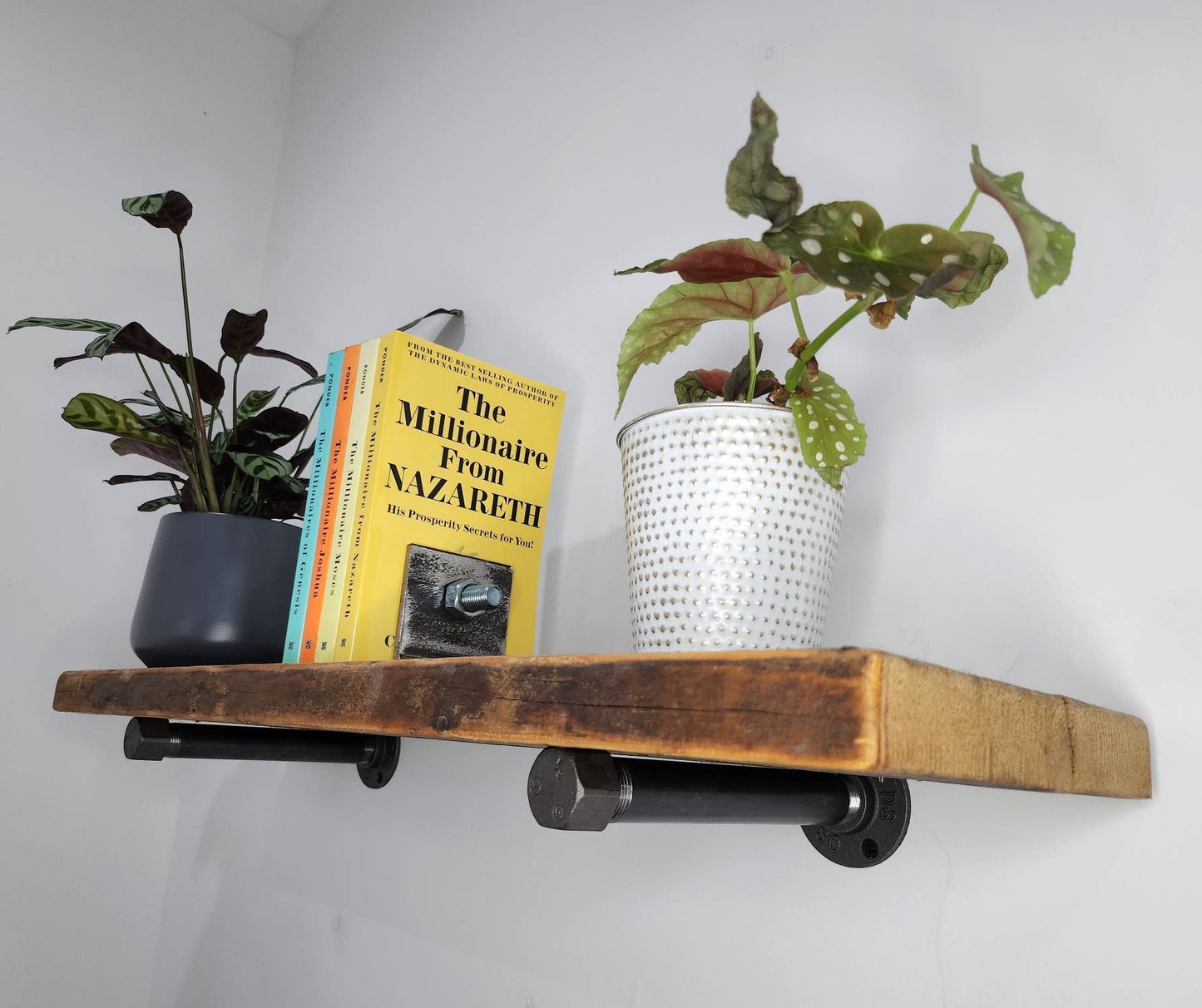 Industrial Pipe Shelving Brackets | Raw Steel Pipe Shelf Brackets | Handmade Wall Shelf Support | UK Made Industrial Storage