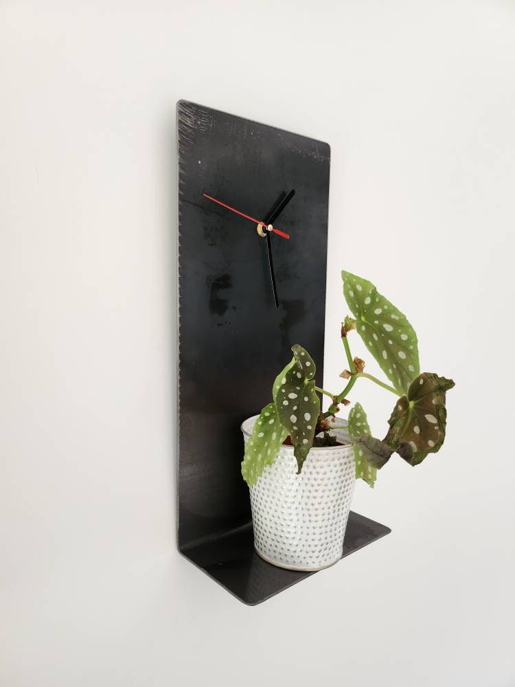 Industrial Raw Steel Wall Clock Shelf | Handmade Metal Clock Shelf | Rustic Wall Shelf & Clock Combo | UK Made