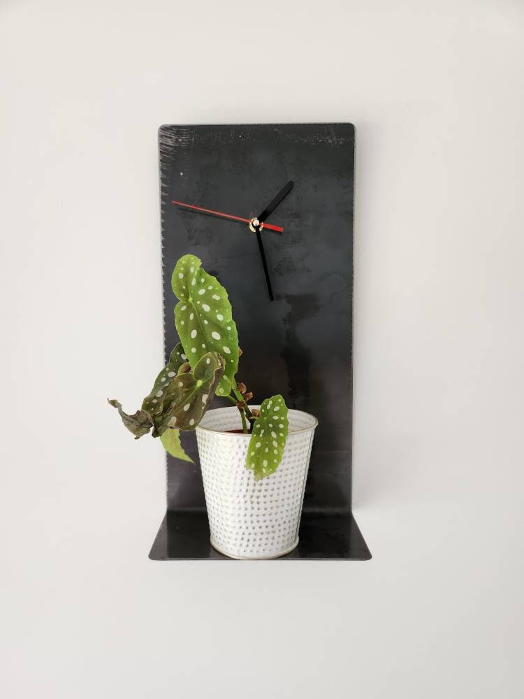 Industrial Raw Steel Wall Clock Shelf | Handmade Metal Clock Shelf | Rustic Wall Shelf & Clock Combo | UK Made