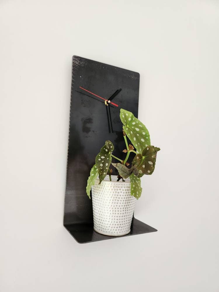 Industrial Raw Steel Wall Clock Shelf | Handmade Metal Clock Shelf | Rustic Wall Shelf & Clock Combo | UK Made