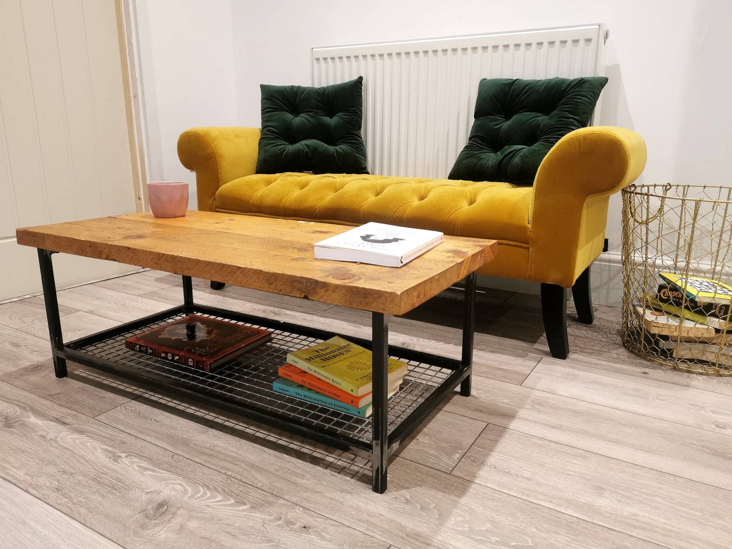 Industrial Raw Steel & Wood Coffee Table | Handmade Mesh Shelf Coffee Table | Rustic UK Made Living Room Furniture